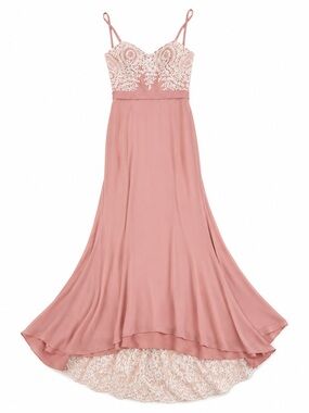 JJs House Dusty Rose Lace-Accented Spaghetti-Strap Gown